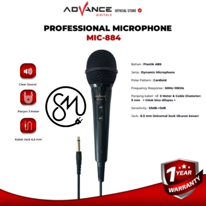 Microphone Advance MIC-884 Mic Kabel MIC884