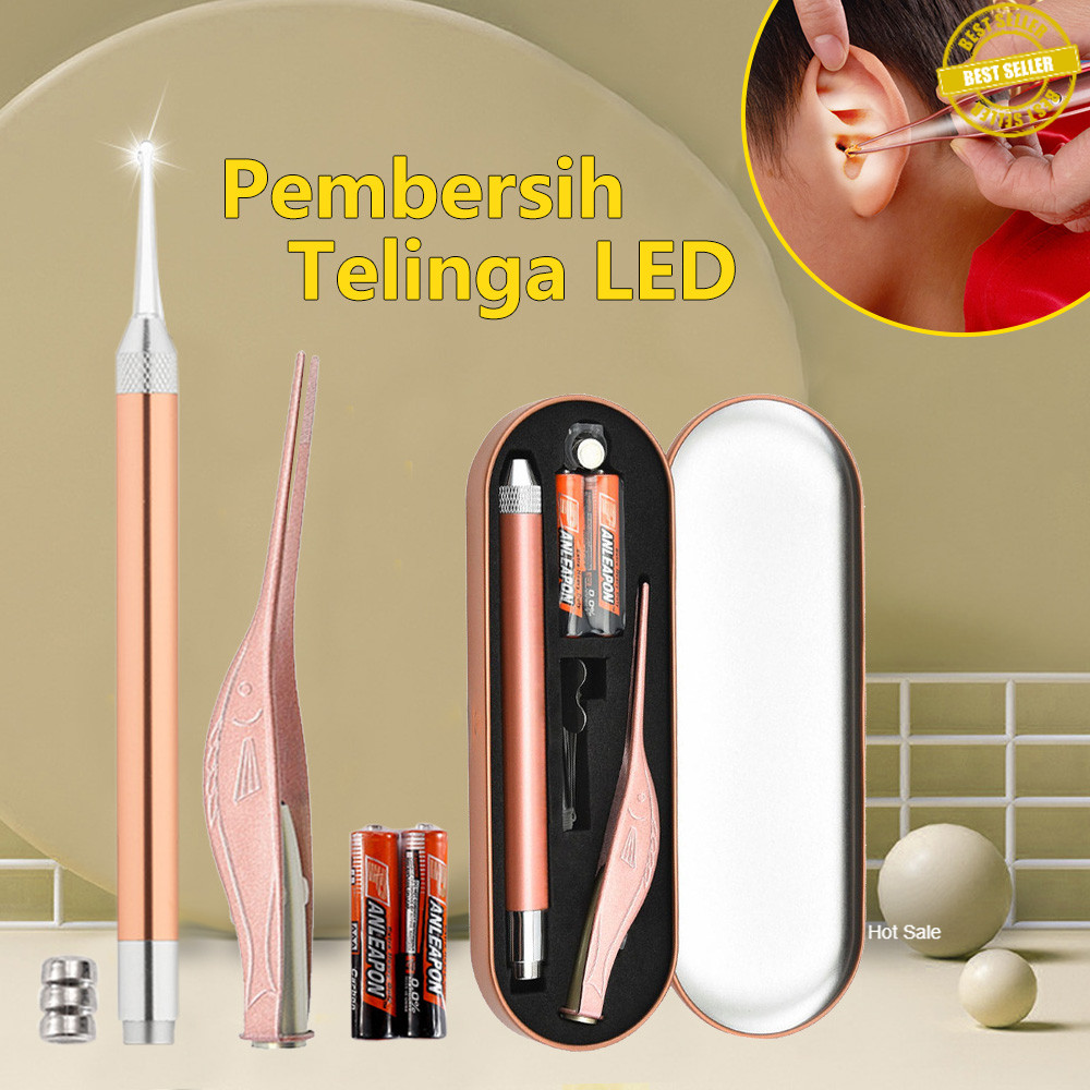 Victoky Alat Pembersih Telinga LED Lampu Senter Korek Kuping Stainless Set