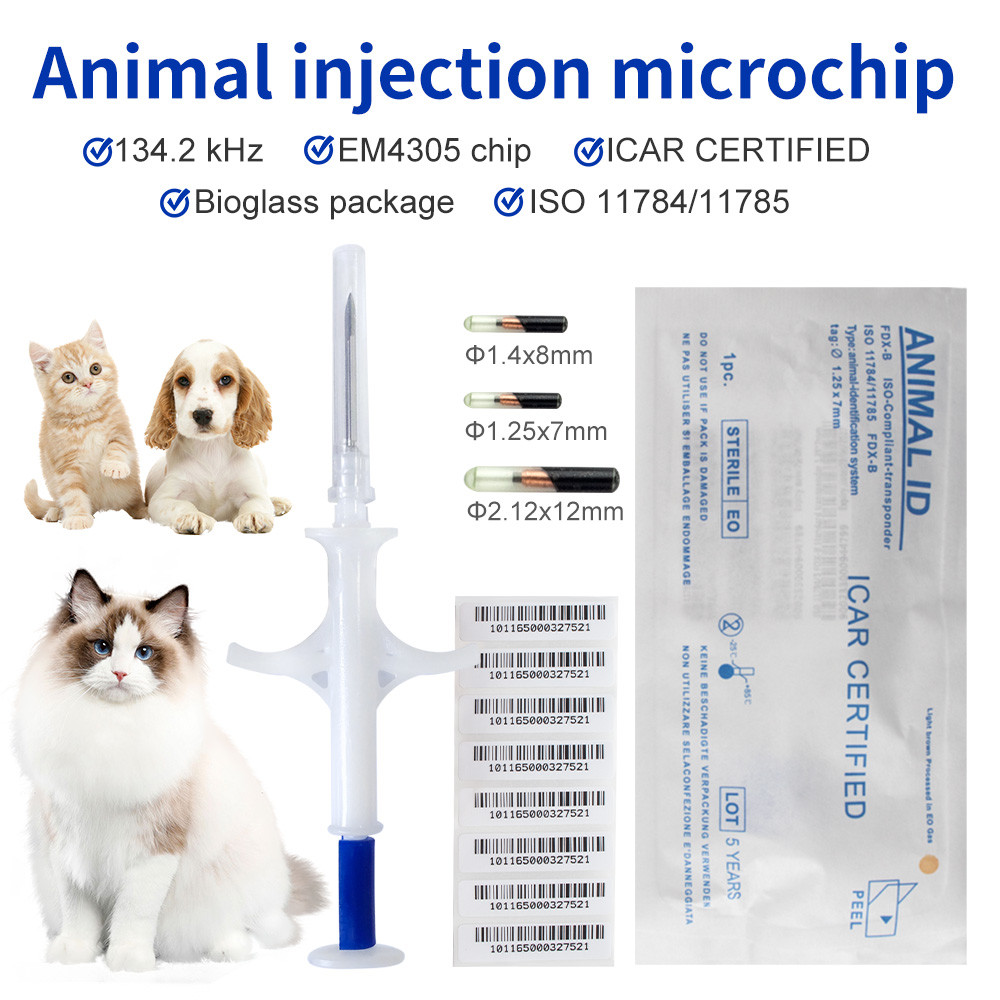 100pcs Pet Animal Microchip Syringe 134.2KHz FDX-B EM4305 ID Chip for Dogs Cats Horses Fish 1.25*7mm
