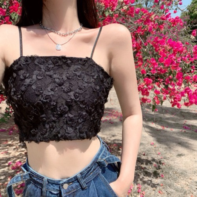 COD-Tanktop Renda Motif Bunga Bunga lucu Unik / Tanktop Cup Bra (T280)