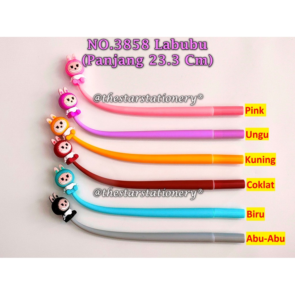 

(1 Biji) Gelpen Goyang Lentur Elastis Labubu 3858 0.5 mm / Bolpen GXIMP NO.3858 Kepala Labubu