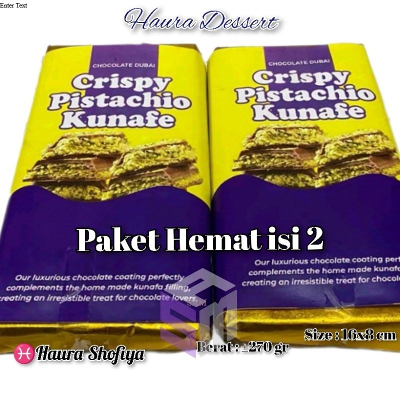 

PAKET HEMAT ISI 2 ,Coklat Dubai Crispy "PISTACHIO KUNAFE" Berat ±270 gr ,Size 16x8 cm , Cokelat Viral Lumer Dimulut Chocolate Original Cemilan Makanan Choco Food