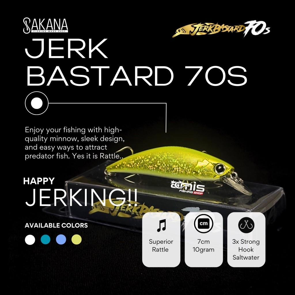 Sakana JERKBASTARD 70s 10gr Lure Minnow Sinking Umpan Casting
