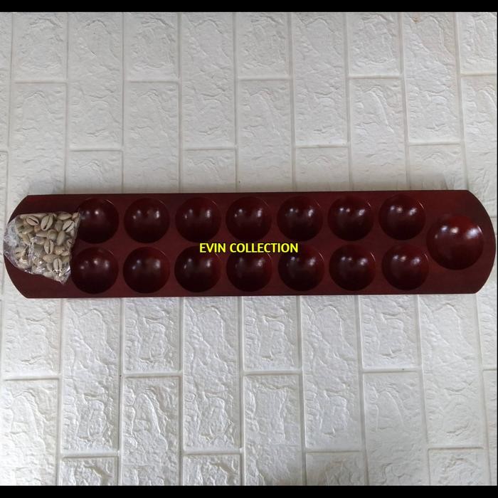 Hot Produk Congklak Kayu + 120 Biji Kerang Dakon Congklak Mengkilap Tradisional - Merah Akasia Terba