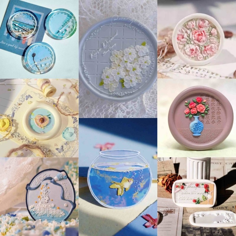 

New Lacquer Seal Music Player Stamp Bronze Head Toy With Peony Peach Design Alien Relief Creative Diy Arts & Crafts Stamp Toy