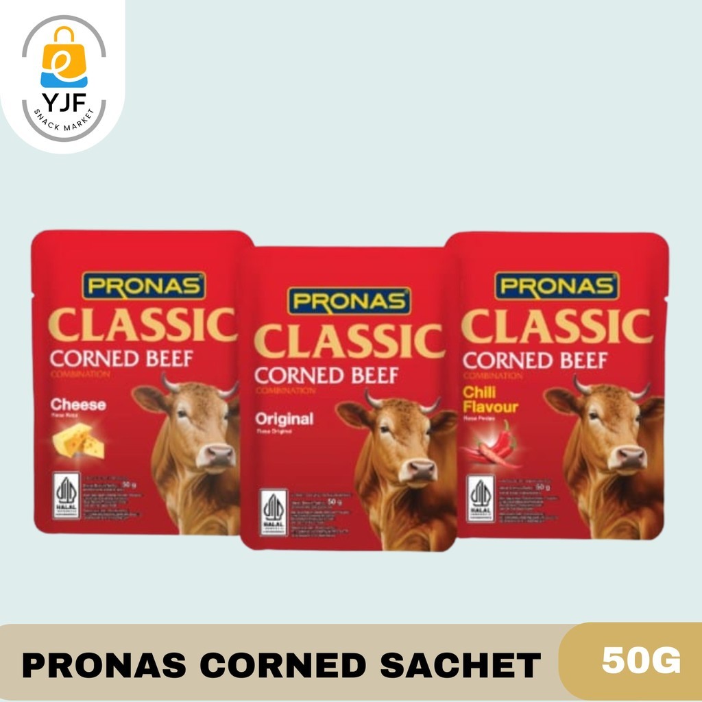 

Pronas Corned Beef Sachet / Kornet Daging Sapi Kemasan Sachet Rasa Original / Cheese / Chili 50g
