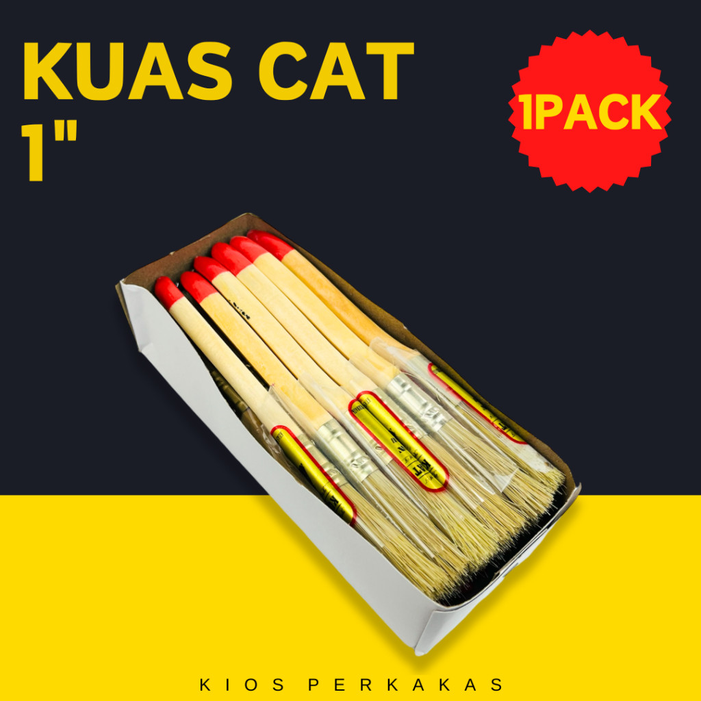 

1PCK/12PCS Kuas Cat Tembok Dinding Gagang Kayu Ukuran 1inch