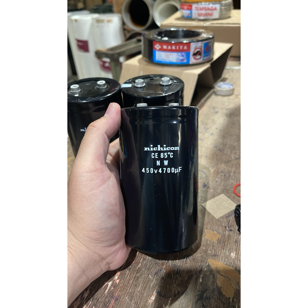 elco nichicon hitam 450v 4700uf kapasitor 450 4700 nichicon 4700uf 450v | keluar 470v 4300uf
