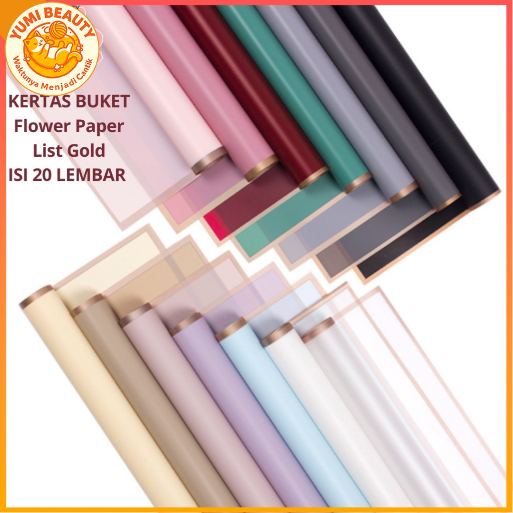 

ISI 20 LEMBAR Kertas Buket Bunga Flower Wrapping Flower Paper List Gold Cellophane Florist Murah Wisuda Wedding Graduation KB010