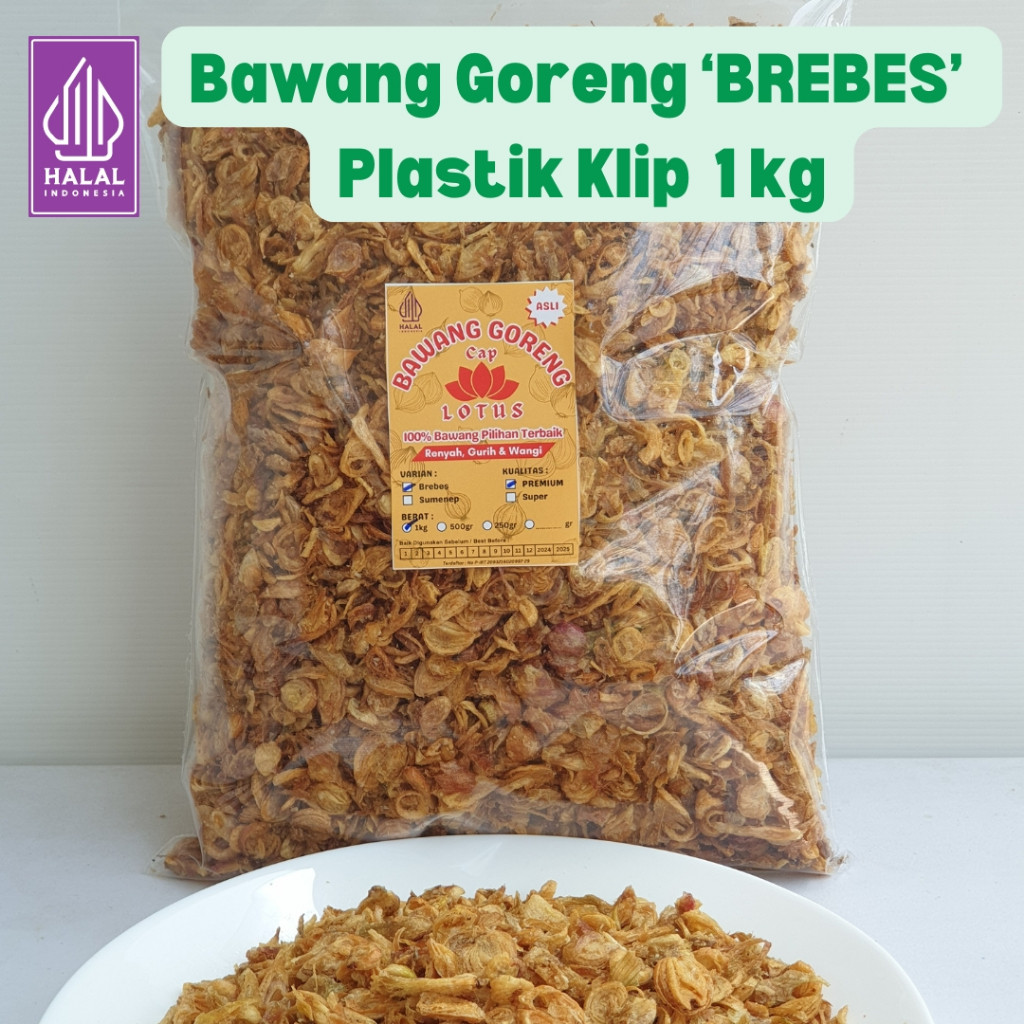 

BAWANG GORENG ASLI BREBES PREMIUM Kemasan 1kg Cap Lotus