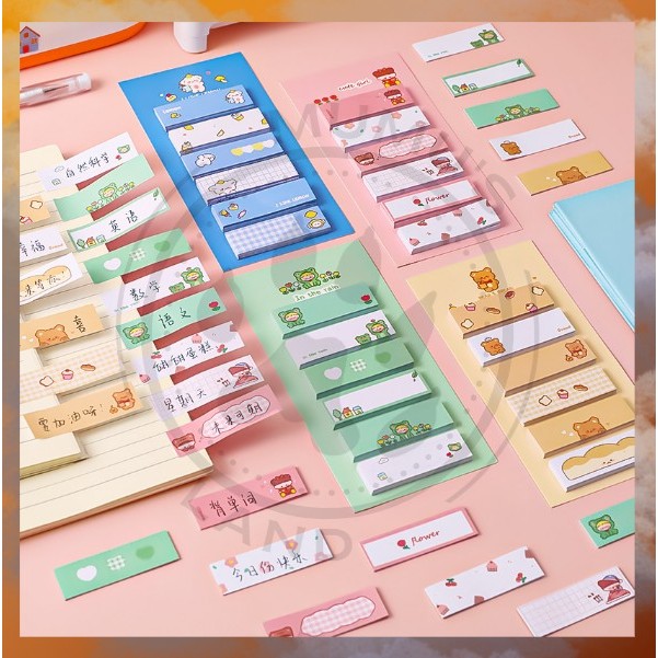 

ML Sticky Notes Lucu 6 IN 1 Tempelan Kertas Catatan 120Lembar Bear Frog Girl Pembatas Buku S-SN022