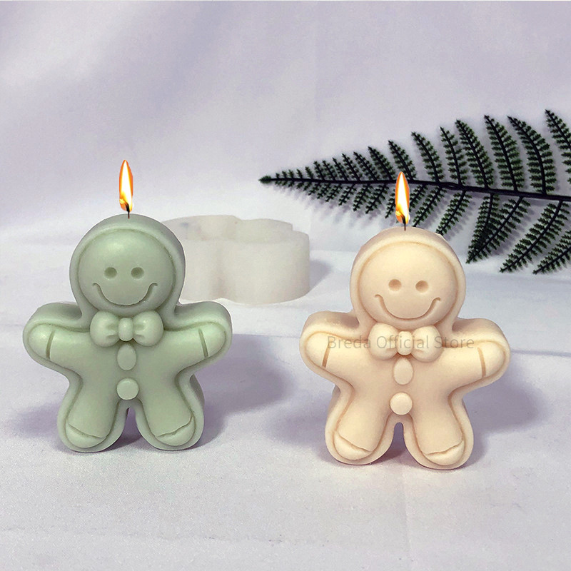

Smiley Face Gingerbread Man Silicone Candle Mold Handmade Soap Gypsum Resin Crafts Make DIY Chocolate Cake Baking Mold