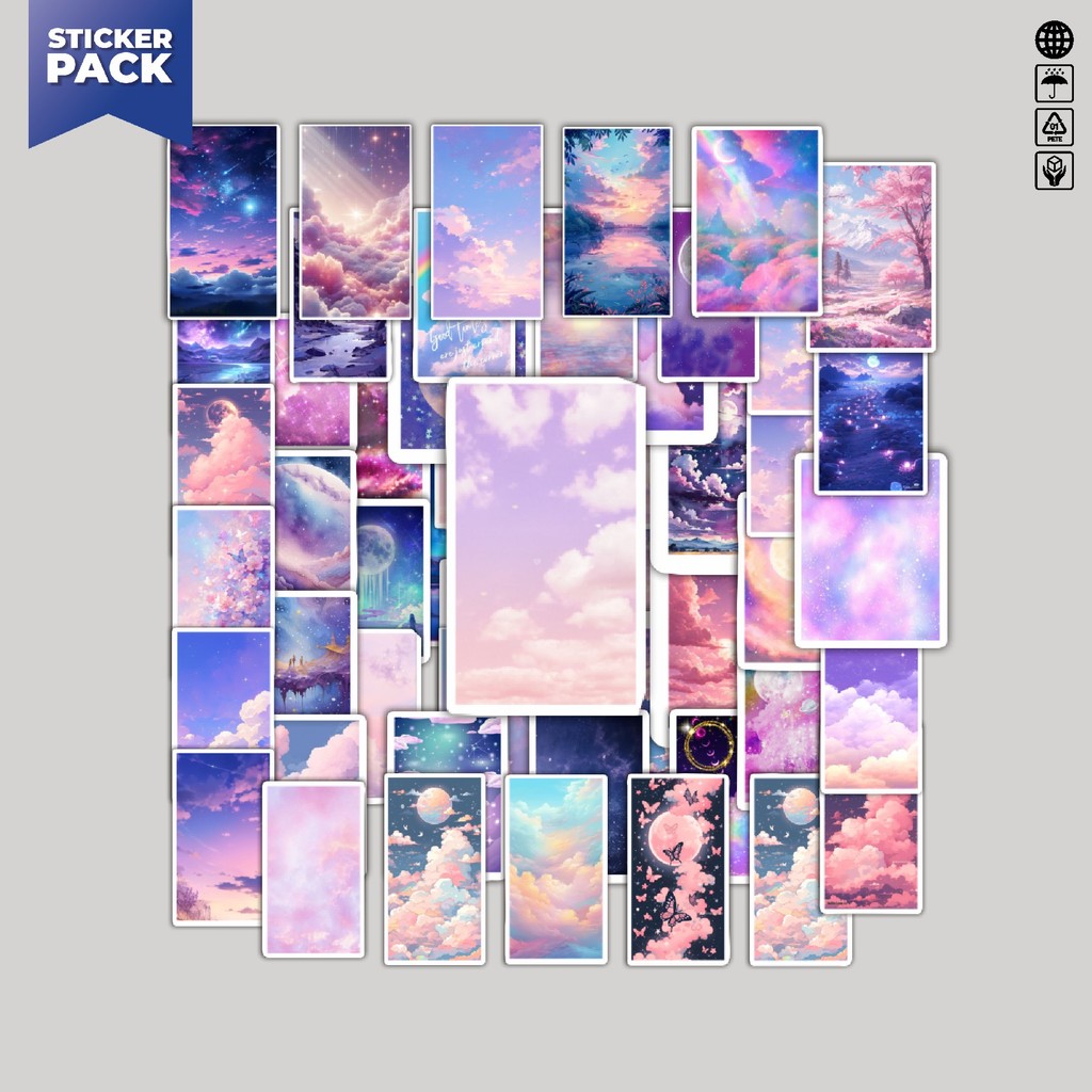 

[100PCS]Stiker Pack Stiker Dreamy Pastel Paradise [Langit Pastel yang Indah] Aesthetic Vinyl Anti Air Dekorasi Sticker Laptop Buku Journal Koper Helm Casing HP Gitar Helm Skateboard