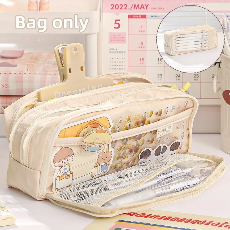

5-Layer Transparent Pencil Pouch with Large Capacity and Lightweight Design School Supplies Pencil Cases for Girls