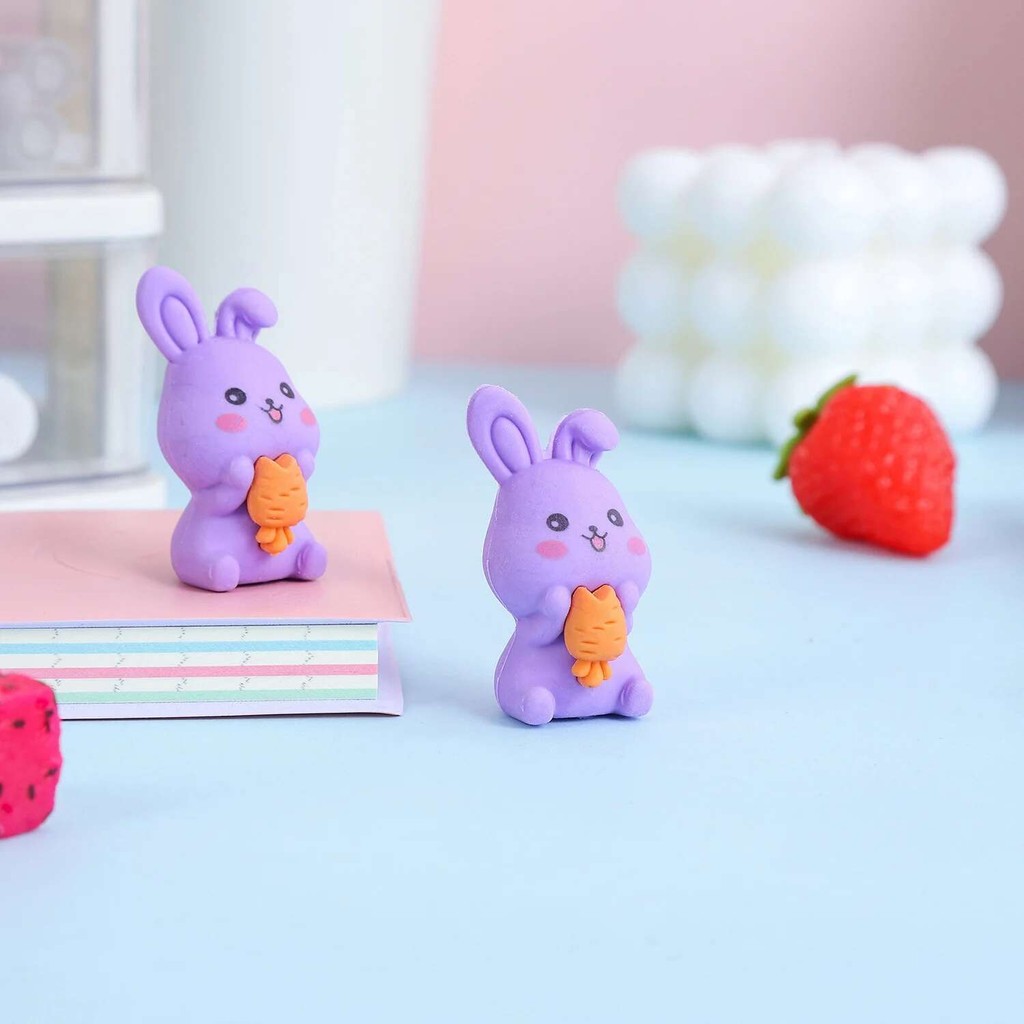 

Lytwtw's-Cute Kawaii Rabbit Rubber Eraser Novelty Stationery Office and School Supplies 3 PCS