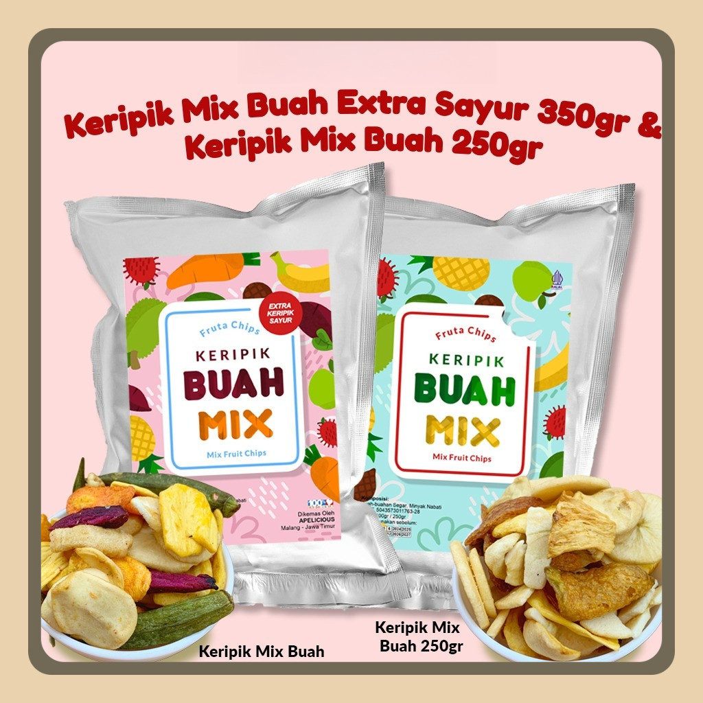 

APELICIOUS KERIPIK BUAH MIX 250g (MIX 6 BUAH) / KERIPIK BUAH SAYUR MIX 350g Fruta Apelicious