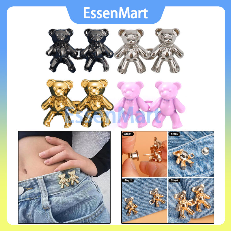 2 Pasang Kancing Jeans Bentuk Beruang / Pengencang Celana Penngecil Jeans Motif Beruang / Kancing Ce