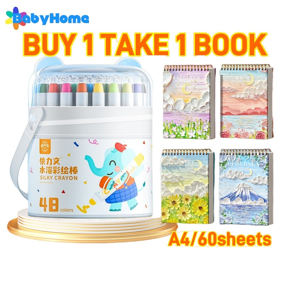 

（Free books and brush）24/36/48 Colors Washable Crayons Painting No Dirty Hand Safe Non-Toxic Kids