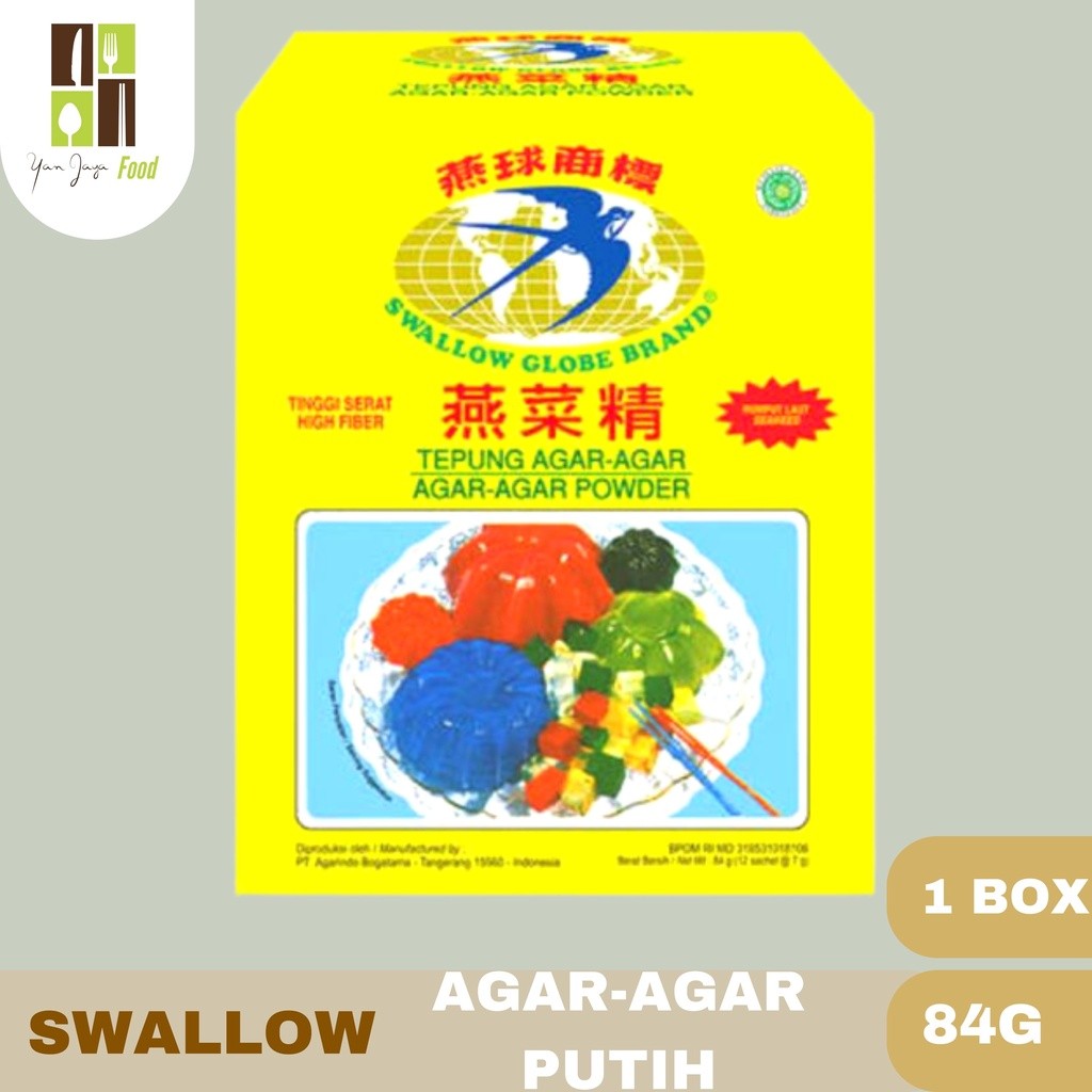 

Swallow Globe Tepung Agar Agar/Agar Swallow Putih / Merah / Hijau 1 Box