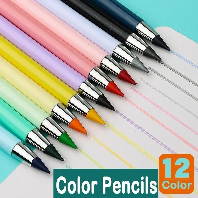 

12 Pcs Set Infinity Pencils Multicolor Eternity Pencils No Ink with Eraser Pen School Stationery Drawing Pens Art Supplies