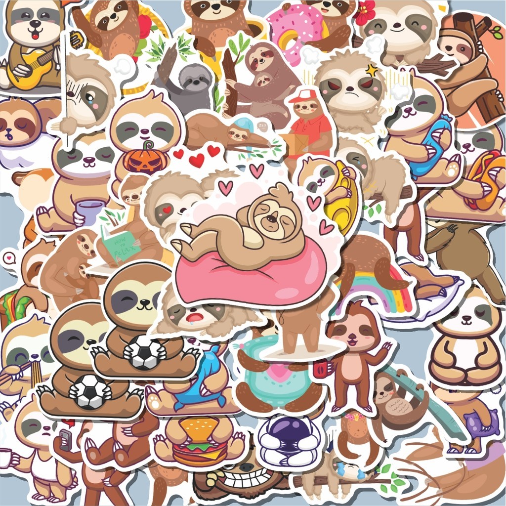 

100PCS Lucu Sticker Hewan Sloth/Kungkang Stiker Aesthetic Stiker Anti Air Stikers Berperekat Waterproof sticker decal buat Motor Helm Buku Journal Koper Casing HP Laptop Botol Minum Hadiah anak