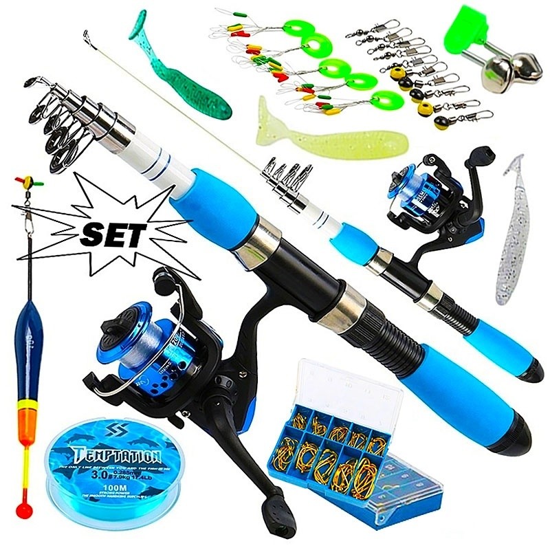 Sougayilang Fishing Rod Full Kits with Telescopic Fishing Rod and Spinning Reel Baits Hooks Saltwate