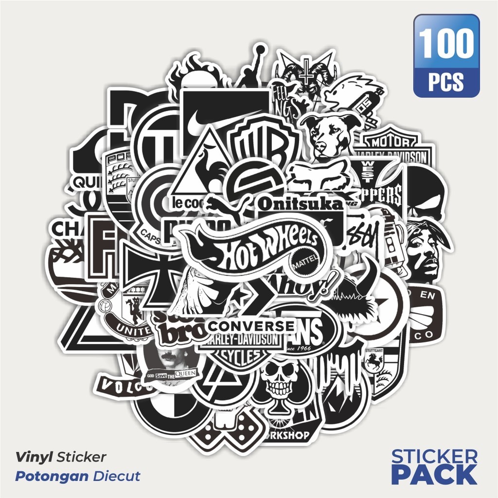 

Stiker Vinyl Stiker Random Logo Brand Black & White Versi 5 Waterproof Aesthetic- Untuk Laptop, Motor, dan Helm - Paper Stationery Pack