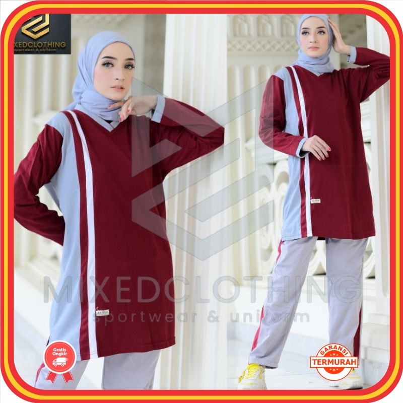 Baju Senam 17an agustusan murah kekinian jalan sehat / Setelan olahraga muslimah tunik wanita/setela
