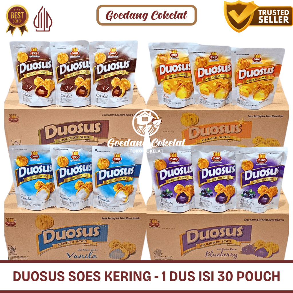 

Duosus Soes Kering Coklat Cokelat Blueberry Cheese Vanilla 1 Dus Isi 30 Pouch x 35gr