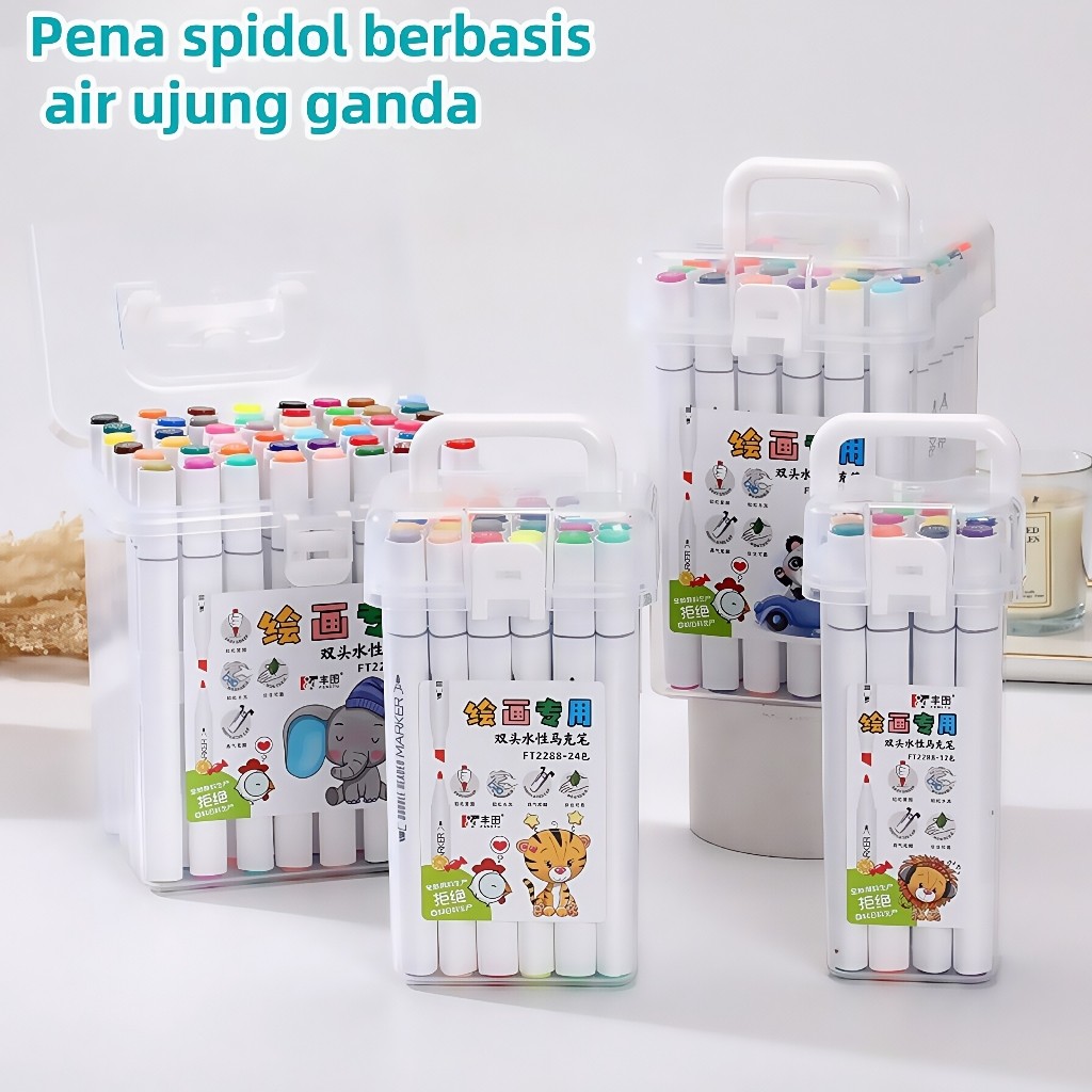 

KlikIniAja Spidol set 12/24 warna Sketch marker spidol warna 2in1 Spidol sketsa double tip dasar berkepala dua Lukisan pensil cat air seni Stabilo art marker siswa sekolah kantor pelajar anak