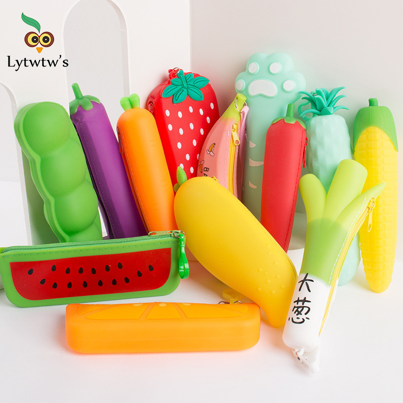 

1 Pcs Lytwtw's New Cute Cartoon Kawaii Vegetables Portable Silicon Pen Pencil Bag Makeup Cosmetic Pocket School Stationary Case