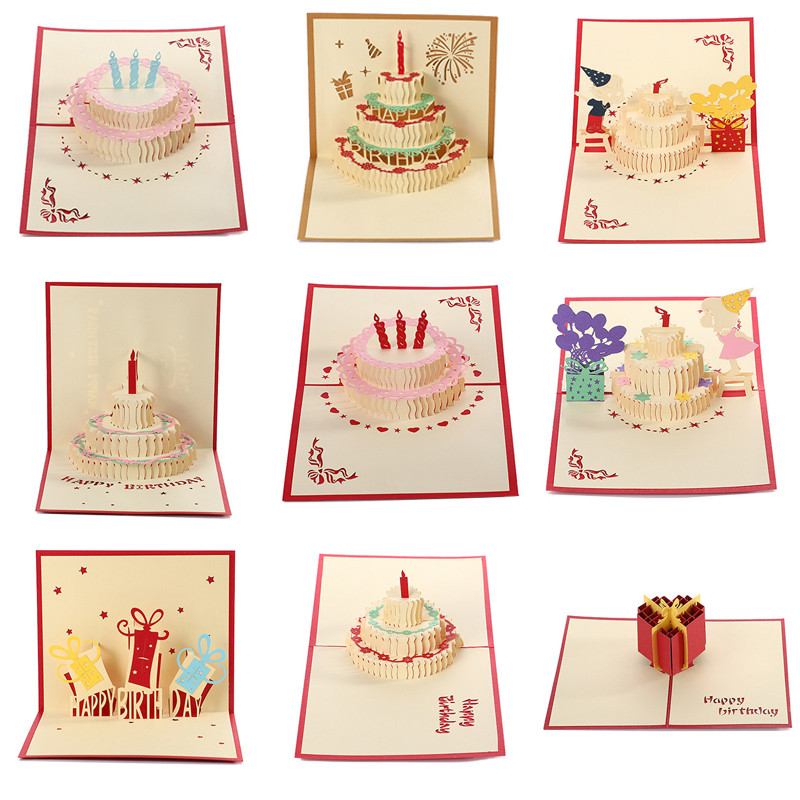 

3D Pop-Up Card Happy Birthday Invitation Card for Girl Kids Wife Husband Birthday Cake Greeting Card Postcard Gift with Envelope