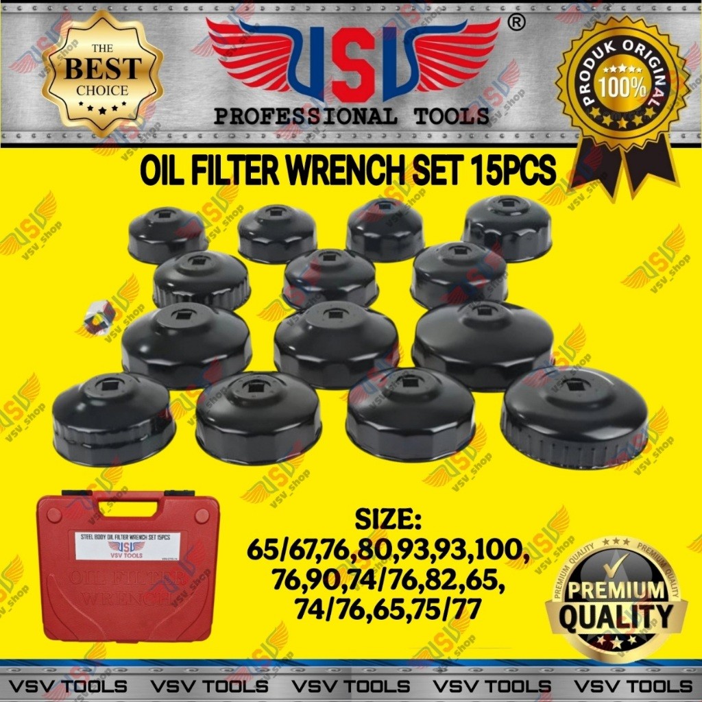 Kunci Oli Filter Mangkok Set Steel Material VSV Oil Filter Wrench Set 15pcs
