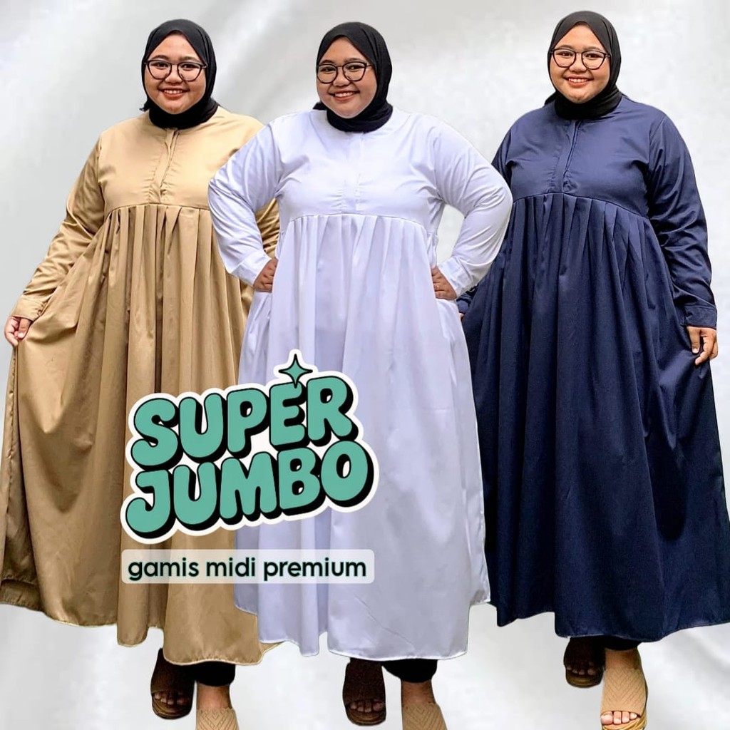 Dress Midi Jumbo LD130 140 LD150 Katun Toyobo Fodu Baju Kantor Polos Anti Kusut Busui Pinggul Lebar