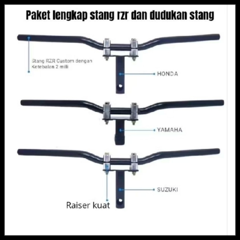 TRG Paket Stang RZR Plus Dudukan Stang Honda Yamaha Suzuki Full Set Setang Stir RZR Supra Beat Vario
