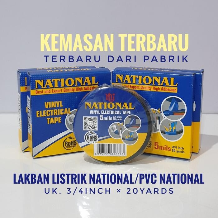 

Lakban isolasi listrik National/PVC 18mm 3/4inchx20yard(1dus = 120pc)