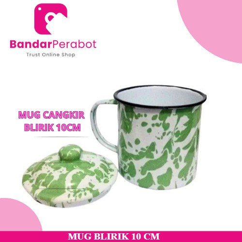 Cangkir Besi Enamel Motif Hijau Putih Blirik/Gelas Jadul Tradisional/Cangkir Blirik