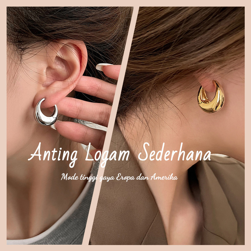 Eropa dan Amerika Serikat angin logam sederhana/Anting Geometris Berlapis Emas 925/Anting Wanita Aks