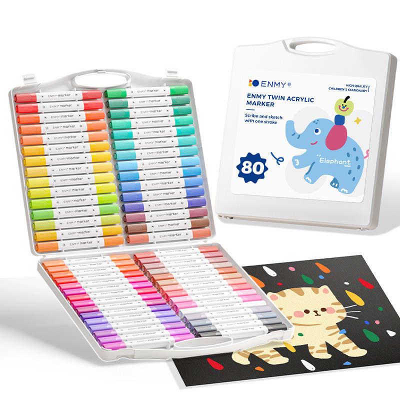 

ENMY Acrylic Markers Dual-Tip FastDrying Waterproof Colorful Markers DIY Enthusiasts 24/36/48/60/80 Colors Painting Stationery