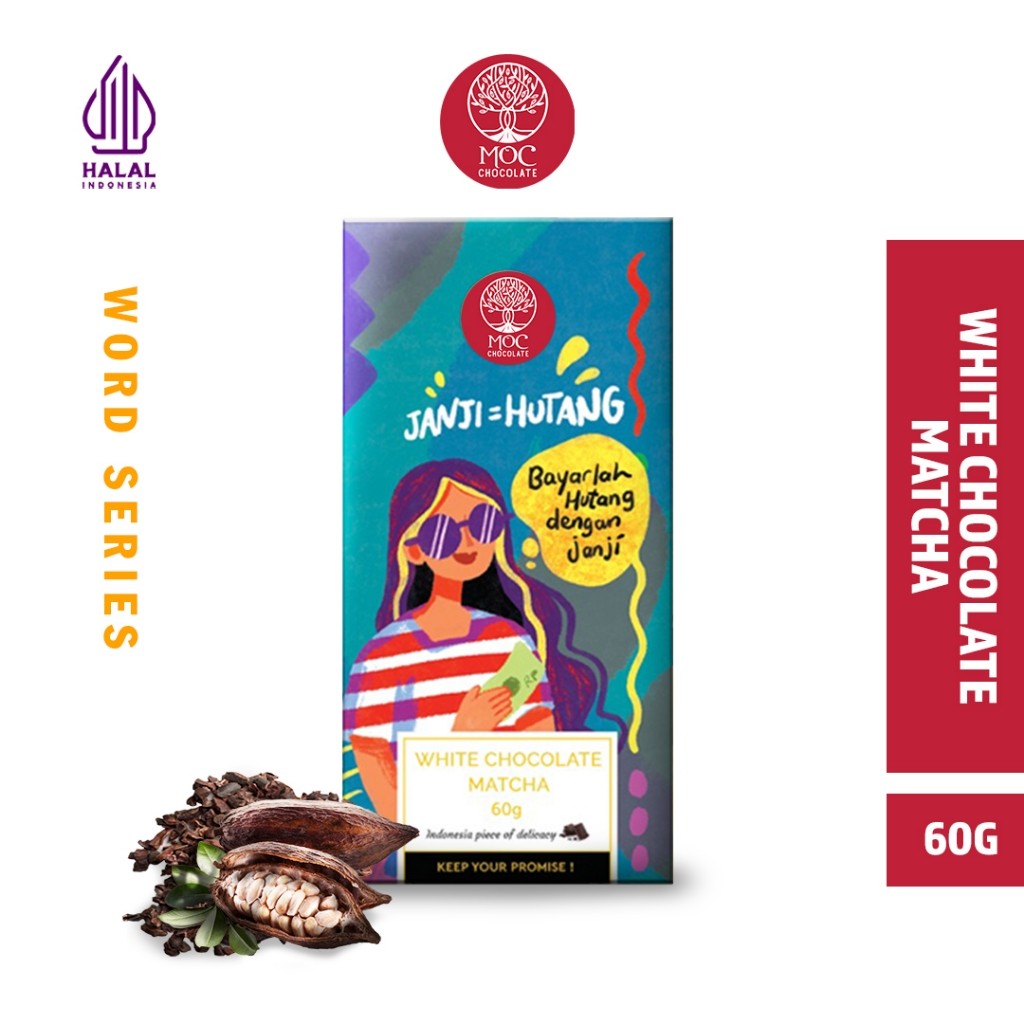 

MOC Chocolate - Word Series White Chocolate Matcha 60g - Halal - Chocolate Bar/Cokelat Batang - Chocolate Bali - Cokelat Kata-kata