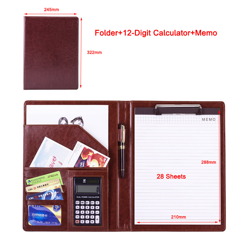 

A4 Document Bags PU Leather File Folder Calculator Binder Organizer Business Contract Storage Manager Portfolio Office Supplies