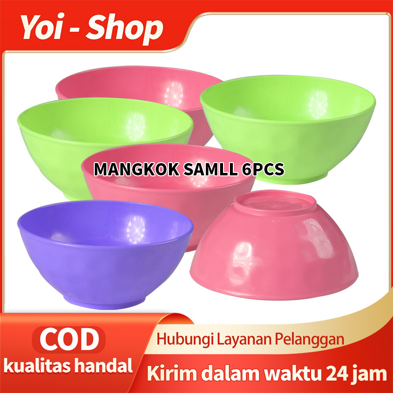 Yoi - Mangkok Makan Plastik Bulat Small 6PCS / Diameter 14 cm mangkok  wizzmie Hijau Pink Ungu Bottl