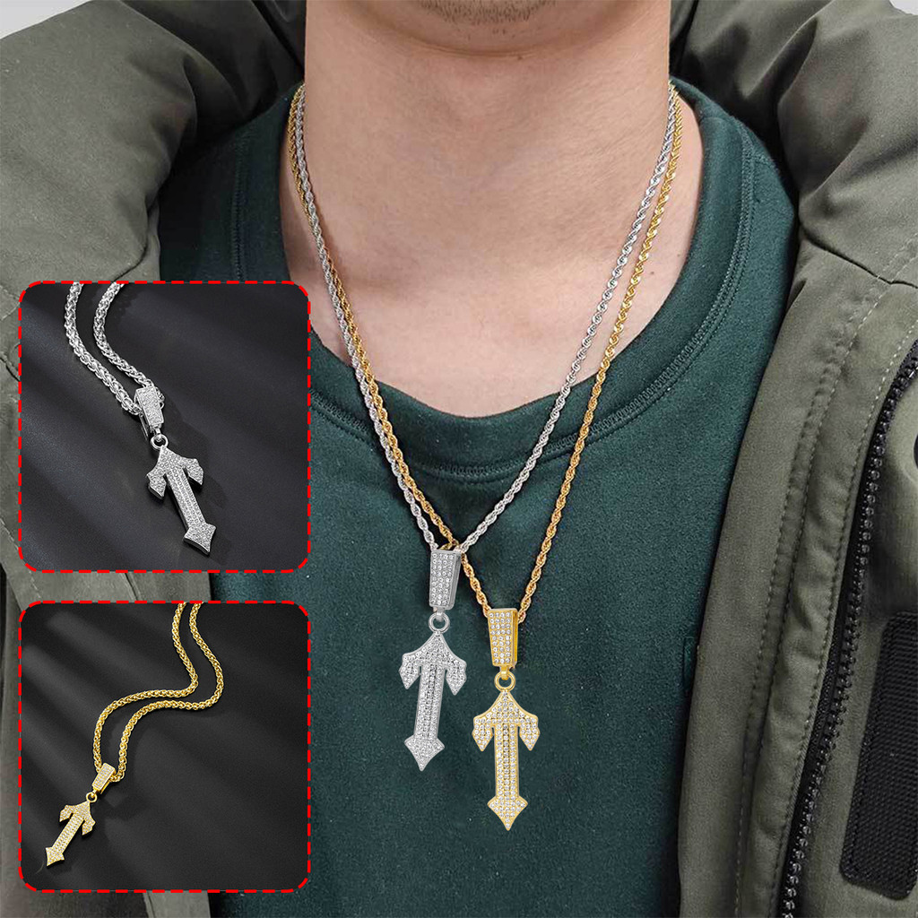 kalung salib silver anti karat Kalung liontin huruf I berlian hip-hop trendi rantai panjang pria ter