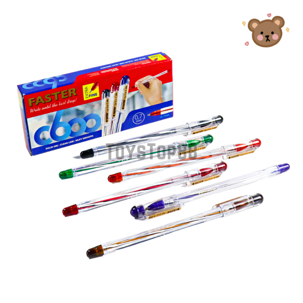 

Pulpen Pen Faster C600 - Ballpoint Bolpen Hitam Biru Merah [1 BOX isi 12 PC]