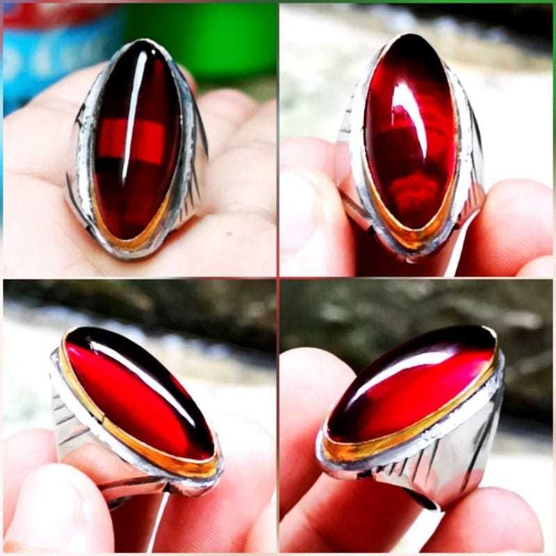 Batu Cincin Pria Merah Siam Poles Pandan Super Mewah Termurah HQ Asli