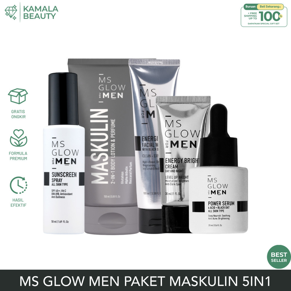 Skincare Wajah Cowok Glowing Ms Glow For Men Paket Skincare Pria MS Glow Men Paket Maskulin 5in1