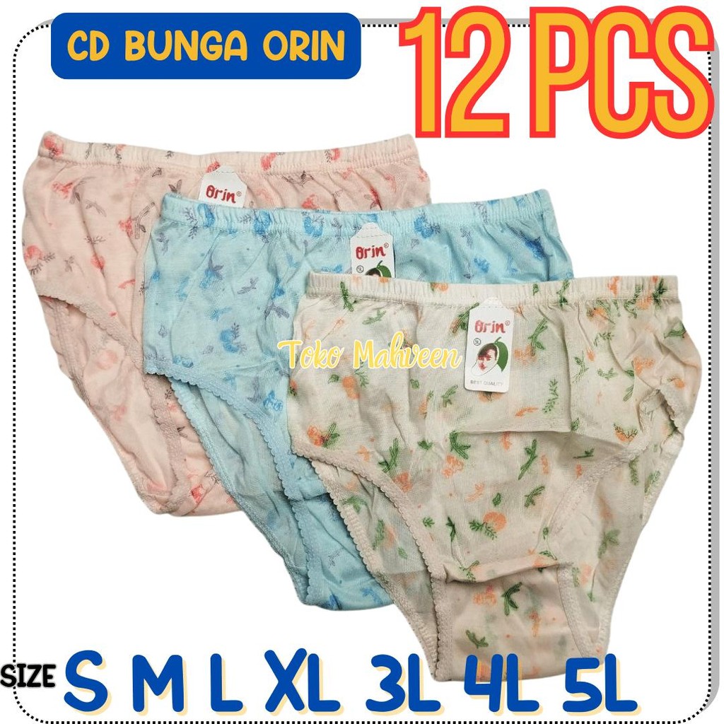 GROSIR 12 Pcs CD BUNGA ORIN Celana Dalam Wanita Katun Motif Bunga
