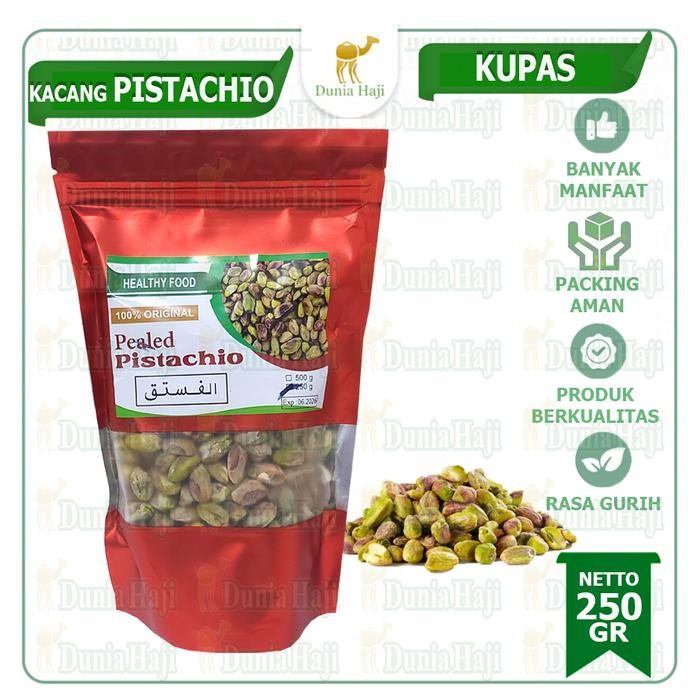 

Kacang Arab Pistachio Kupas Roasted Pistacio Fustuk Matang Tanpa Kulit Cangkang Panggang Original - 250GR