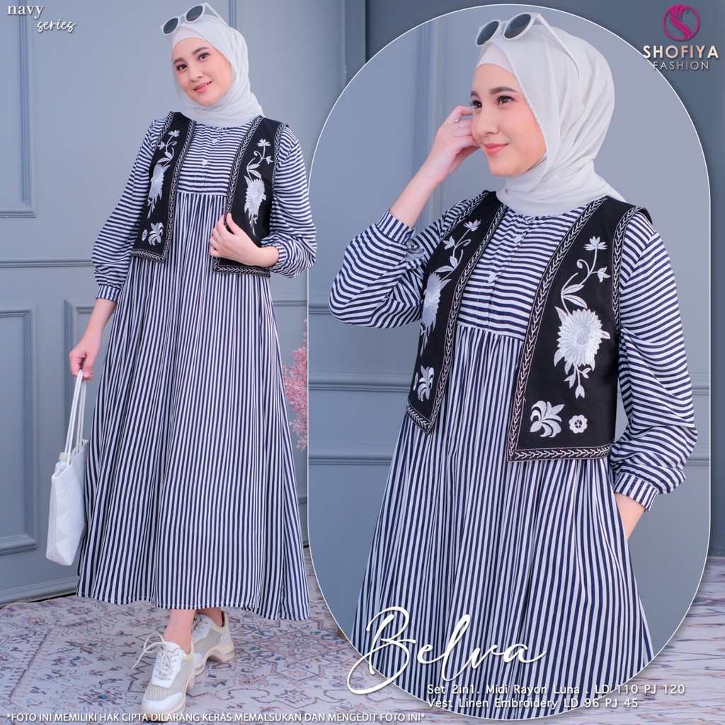 BELVA MIDI DRESS SET VEST LINEN Original by Shofiya