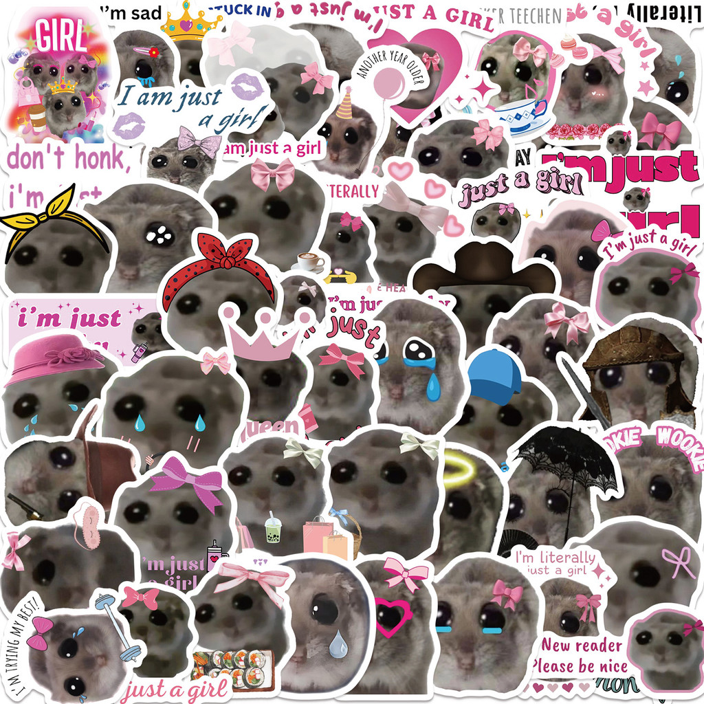 

56Pcs I'm Just A Girl Sticker Funny Hamster Meme Sad Cute Stickers for Kids, Aesthetic Waterproof Vinyl Sticker for Laptop